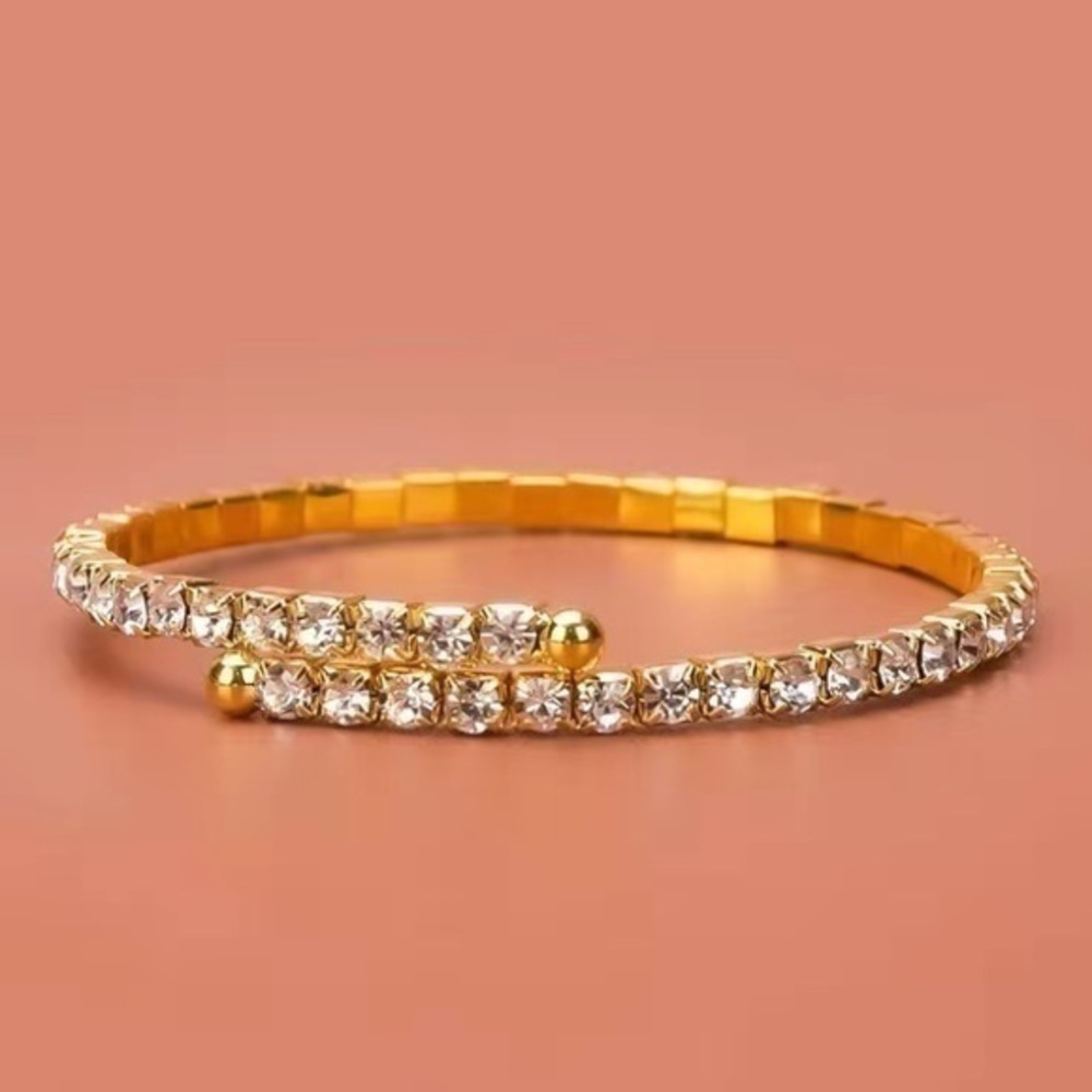 White Rhinestone Bangle Style Wrap Bracelet